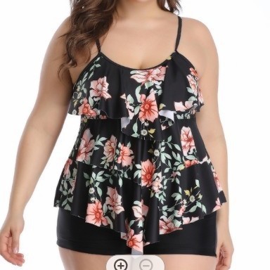 Shorts - Tankini Kadın Bikini Çiçek Desenli Büyük