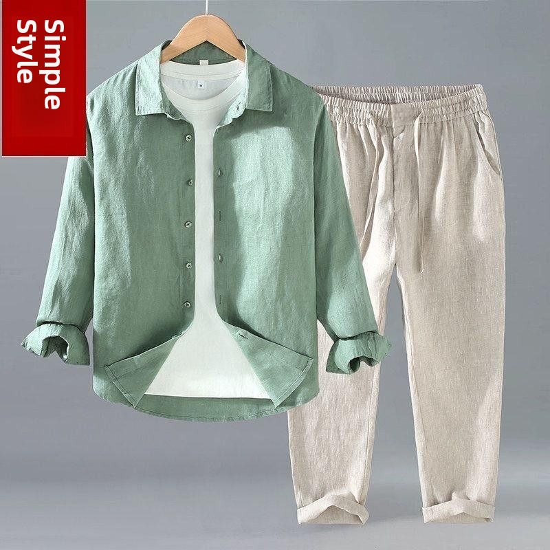 Mens Linen Shirt Long Sleeve - Gevşek Keten Erkek Günlük Kısa Kollu